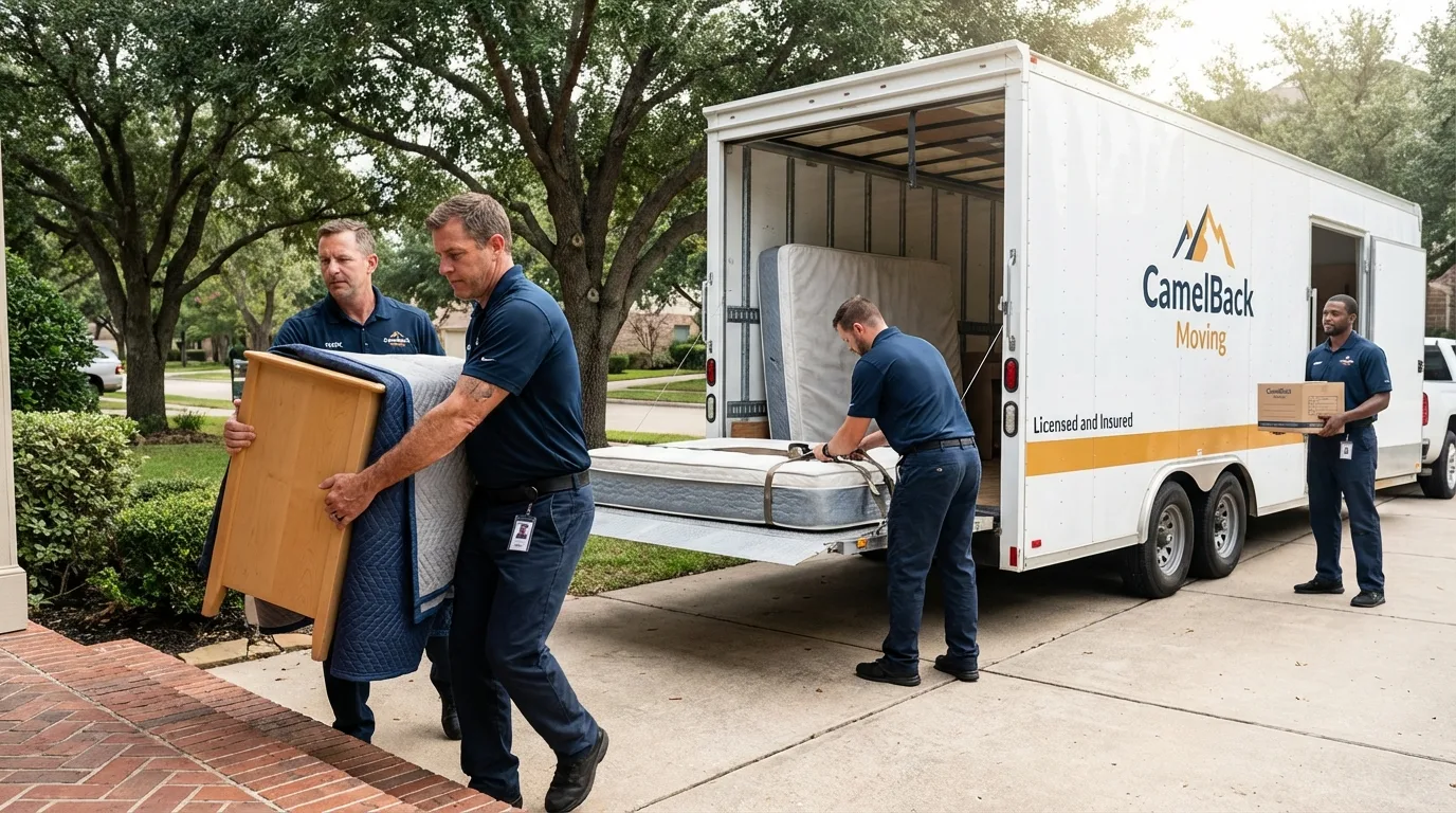 Crew loading residential truck for cross-state move from Spring Green, WI